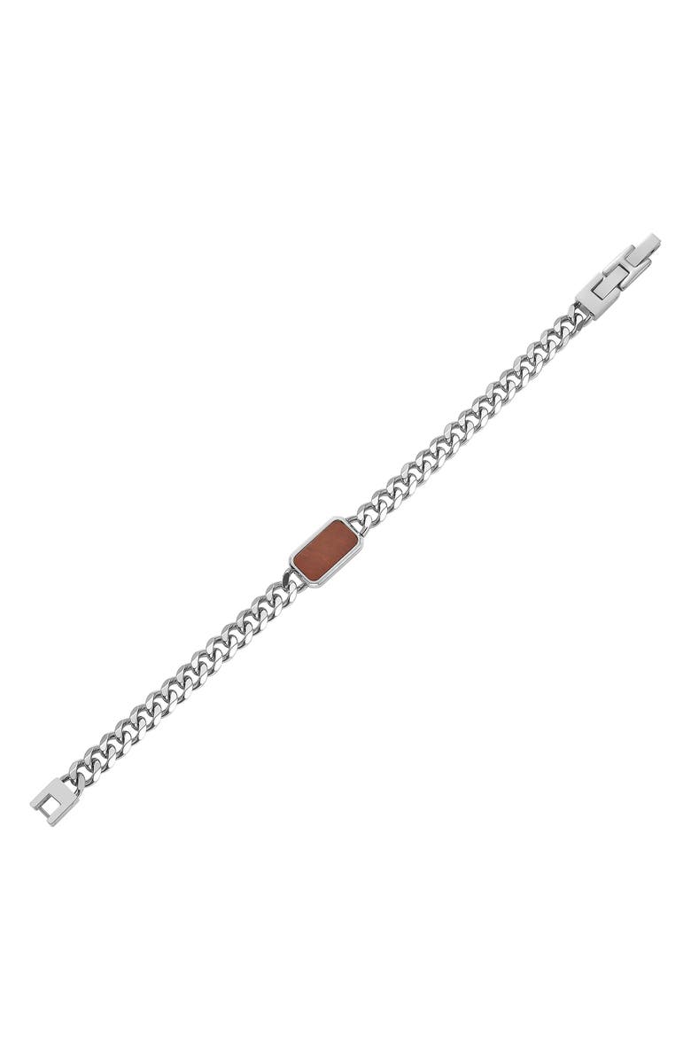 GEOFFREY BEENE Men's Stainless Steel Semiprecious Stone Curb Chain Bracelet, Alternate, color, Brown