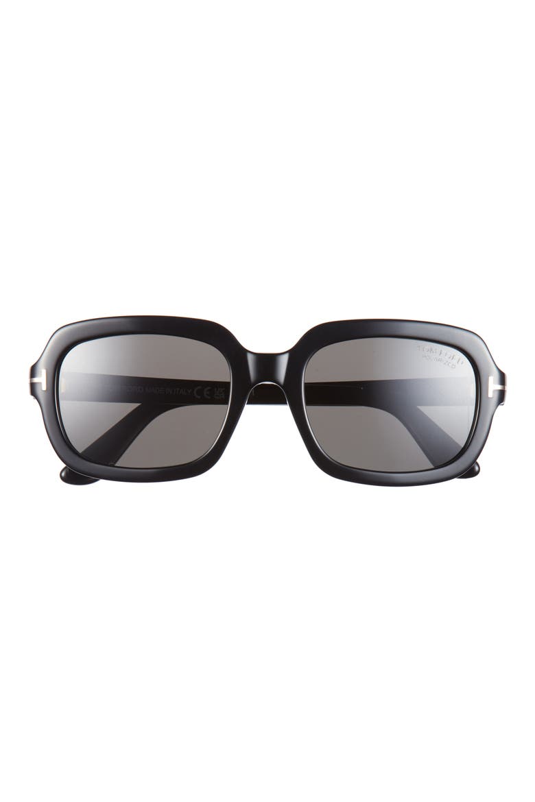 Lana 53mm Polarized Rectangular Sunglasses, Main, color, SHINY BLACK /T/ LOGO / POLARIZED SMOKE LENS