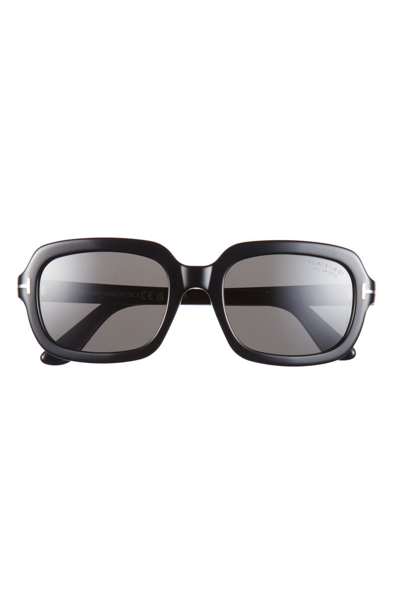 TOM FORD Lana 53mm Polarized Rectangular Sunglasses, Main, color, Shiny Black/ Smoke Lens