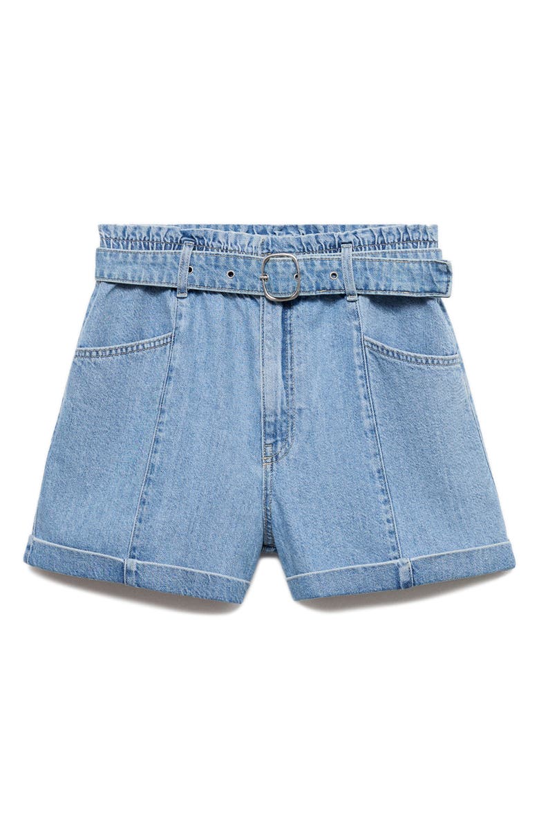 MANGO Paperbag Waist Belted Denim Shorts, Main, color, 