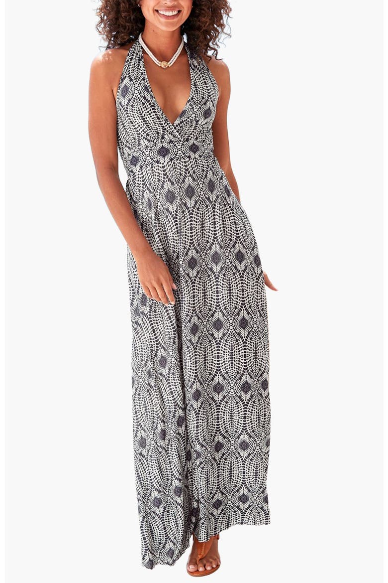 Women's Printed Halter Maxi Dress, Main, color, Navy Sand