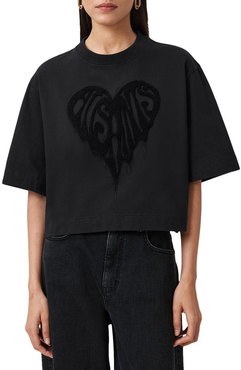 AllSaints Trip Etta Oversize Crop Cotton T-Shirt, Main, color,