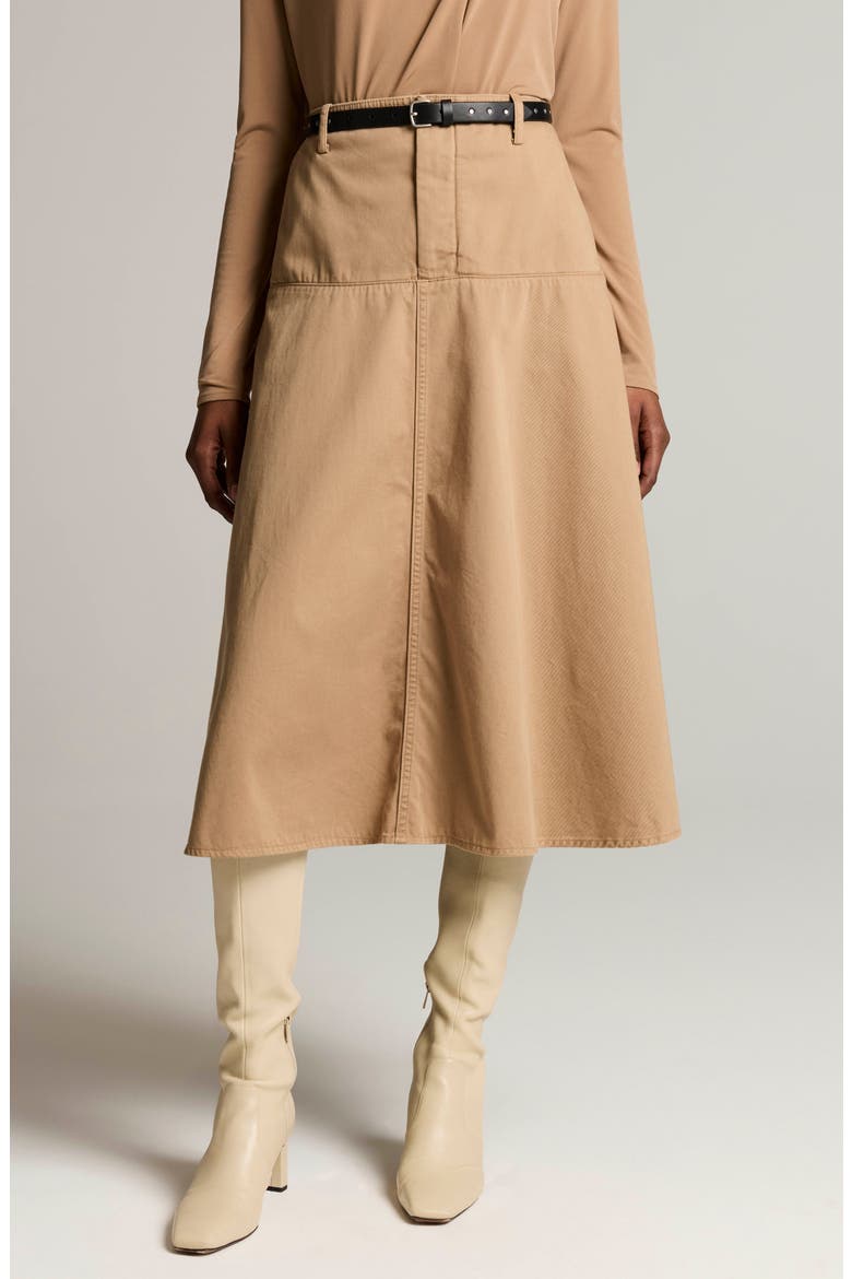 Washed Cotton A-Line Midi Skirt, Main, color, CARMELLO