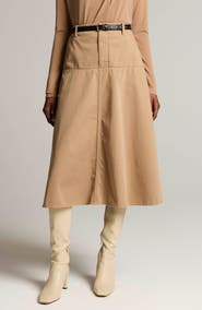 Vince Washed Cotton A-Line Midi Skirt