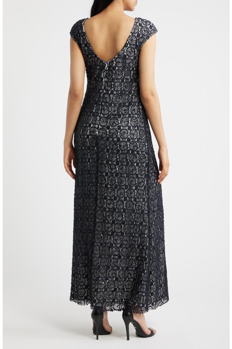 Crochet Bateau Neck A-line Gown, Alternate, color, BLACK 001