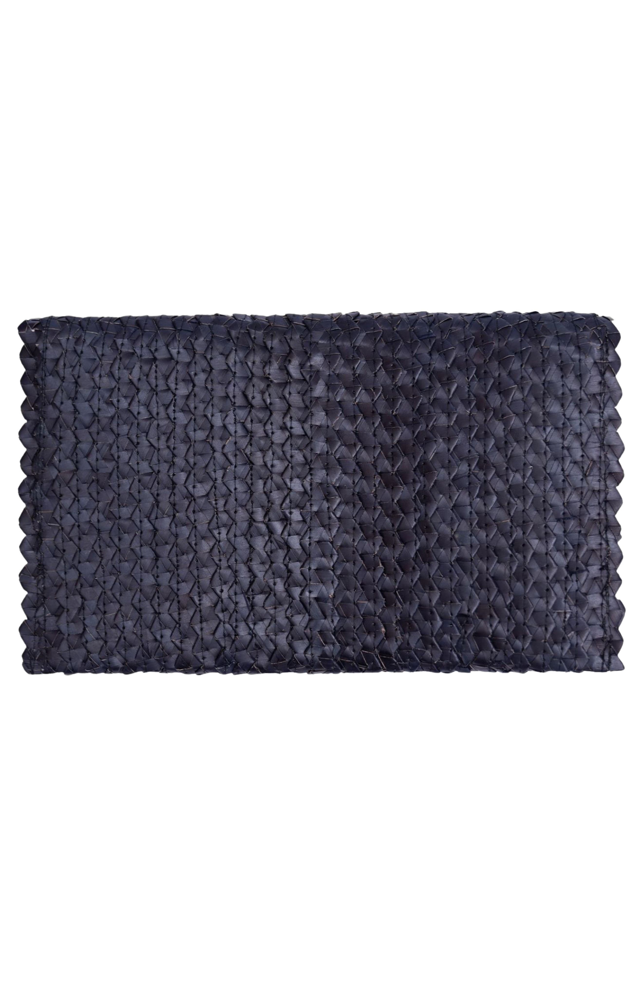 Jelavu Coco Seashell Trim Raffia Clutch, Alternate, color, Black