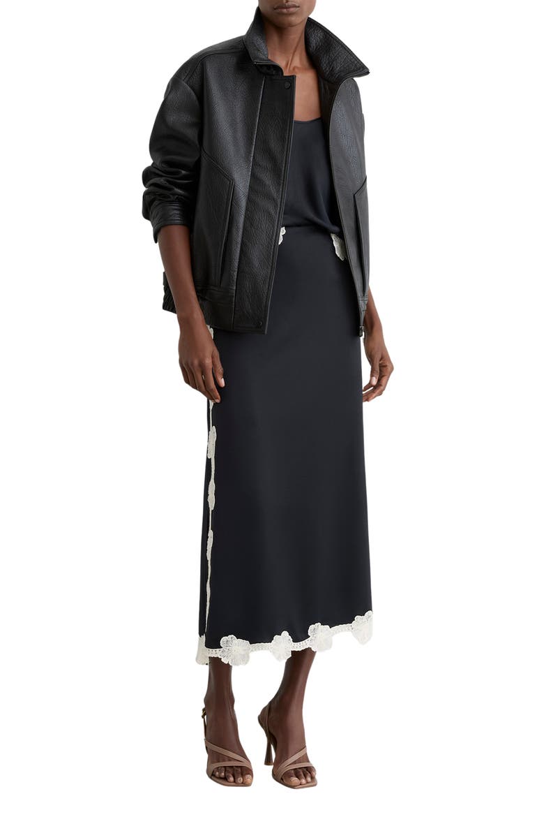 Doa Embroidered Floral Border Skirt, Alternate, color, NAVY
