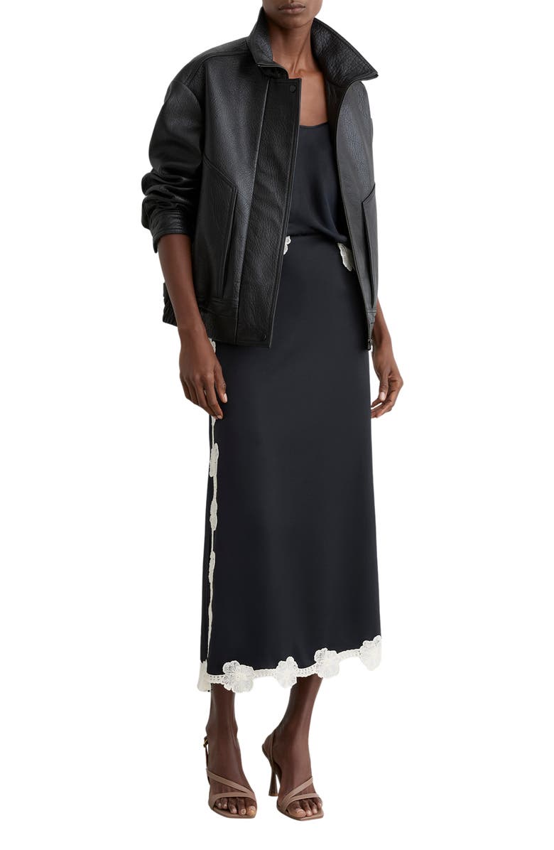 Reiss Doa Embroidered Floral Border Skirt, Alternate, color, Navy