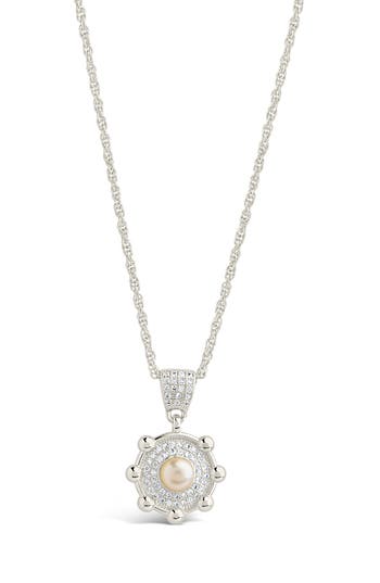 Sterling Forever Etta Cubic Zirconia & Faux Pearl Pendant Necklace In Silver