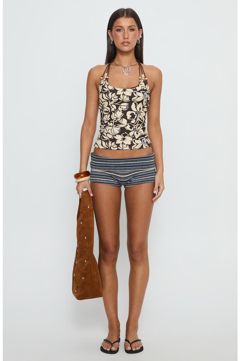 Roller Coaster Floral Beaded Halter Top, Alternate, color, BROWN FLORAL