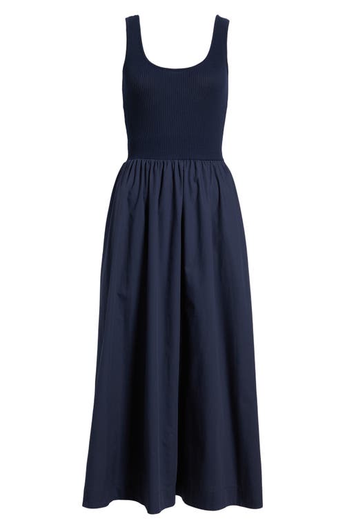 Moon River Sweater Knit Tank Top Mixed Media Midi Dress In Navy In Navy