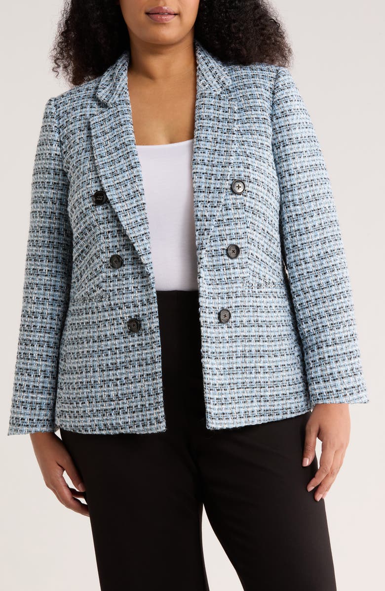 Jones New York Faux Double Breasted Tweed Jacket, Main, color, Light Oxford Blue Multi