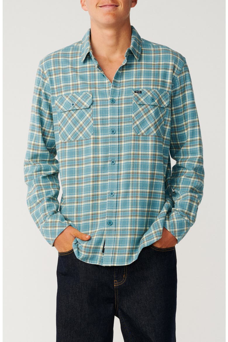 Check Cotton Button-Up Shirt, Main, color, DUSTY JADE