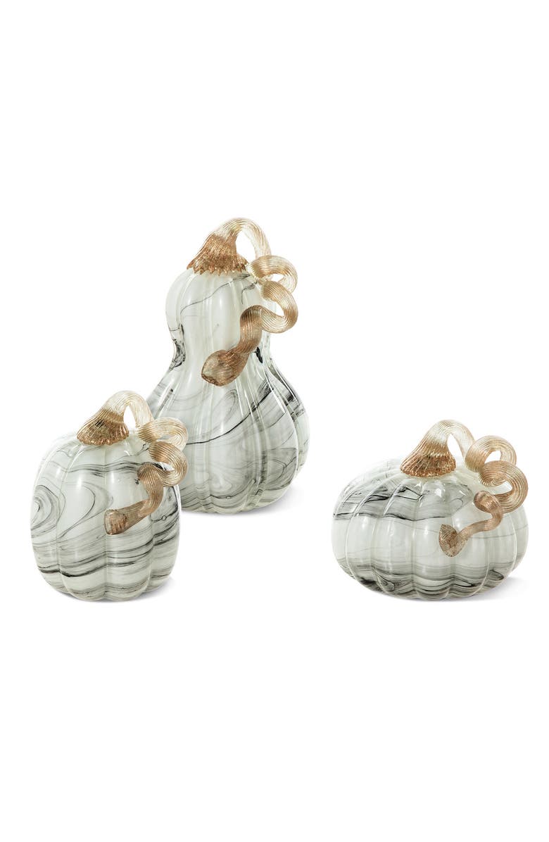Glitzhome Set of 3 Glass Pumpkin & Gourd, Main, color, 