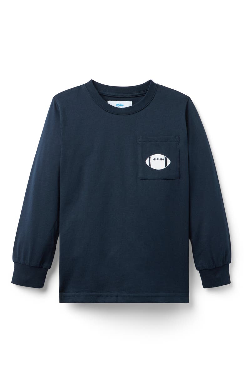 Little Paper Kids Football Long Sleeve Pocket Tee, Main, color, Navy Football