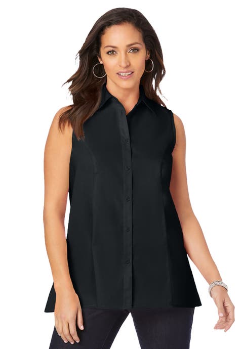 Stretch Cotton Poplin Sleeveless Shirt (Plus Available)