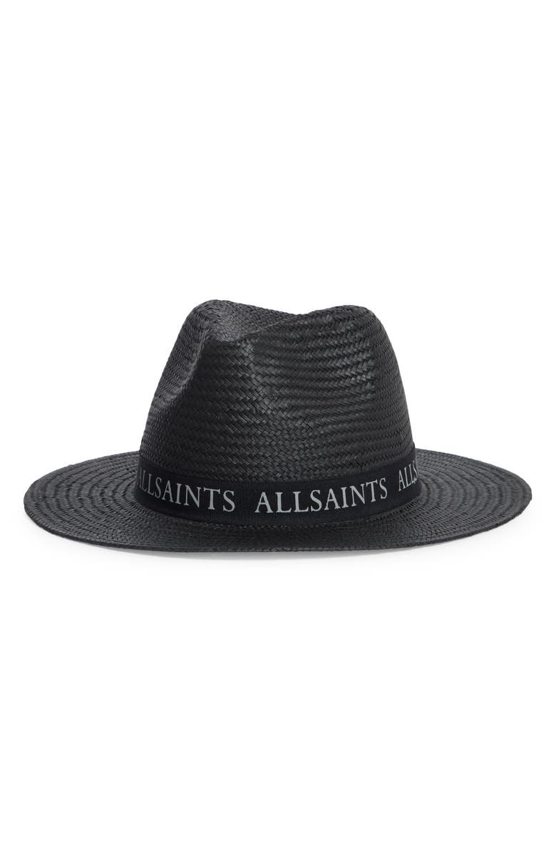AllSaints Straw Fedora, Main, color, Black