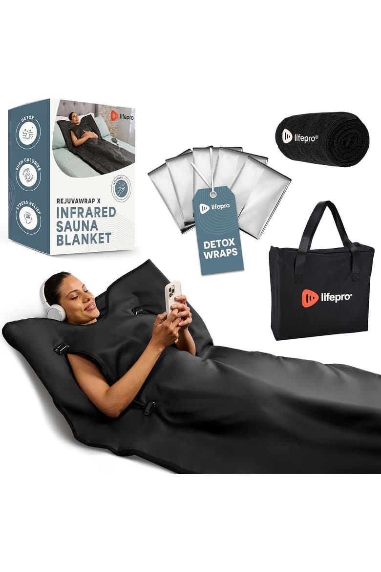 RejuvaWrap Infrared Sauna Blanket for Detox & Relaxation Low EMF Carbon Fiber Heating  9Temp Levels, Main, color, with Arm Holes