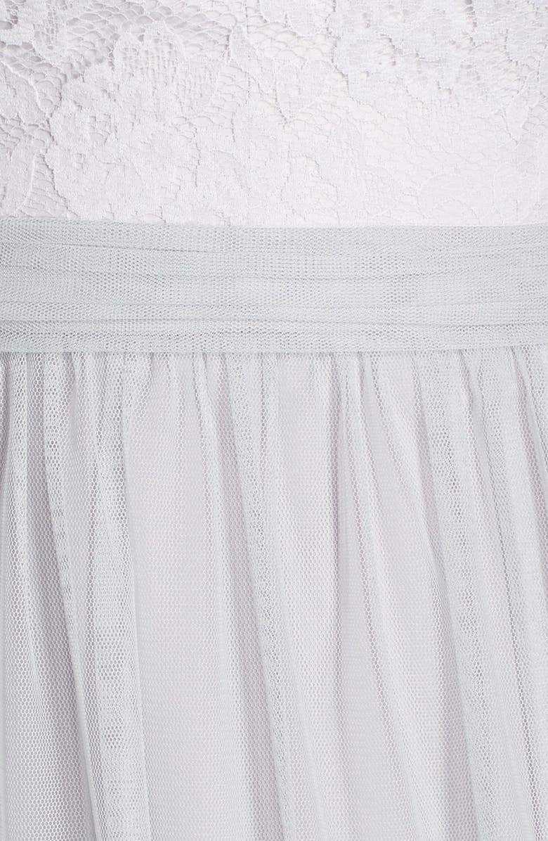 Amsale One-Shoulder Lace & Tulle Gown, Alternate, color, 