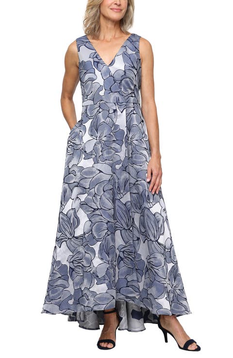 Floral Sleeveless Jacquard Gown