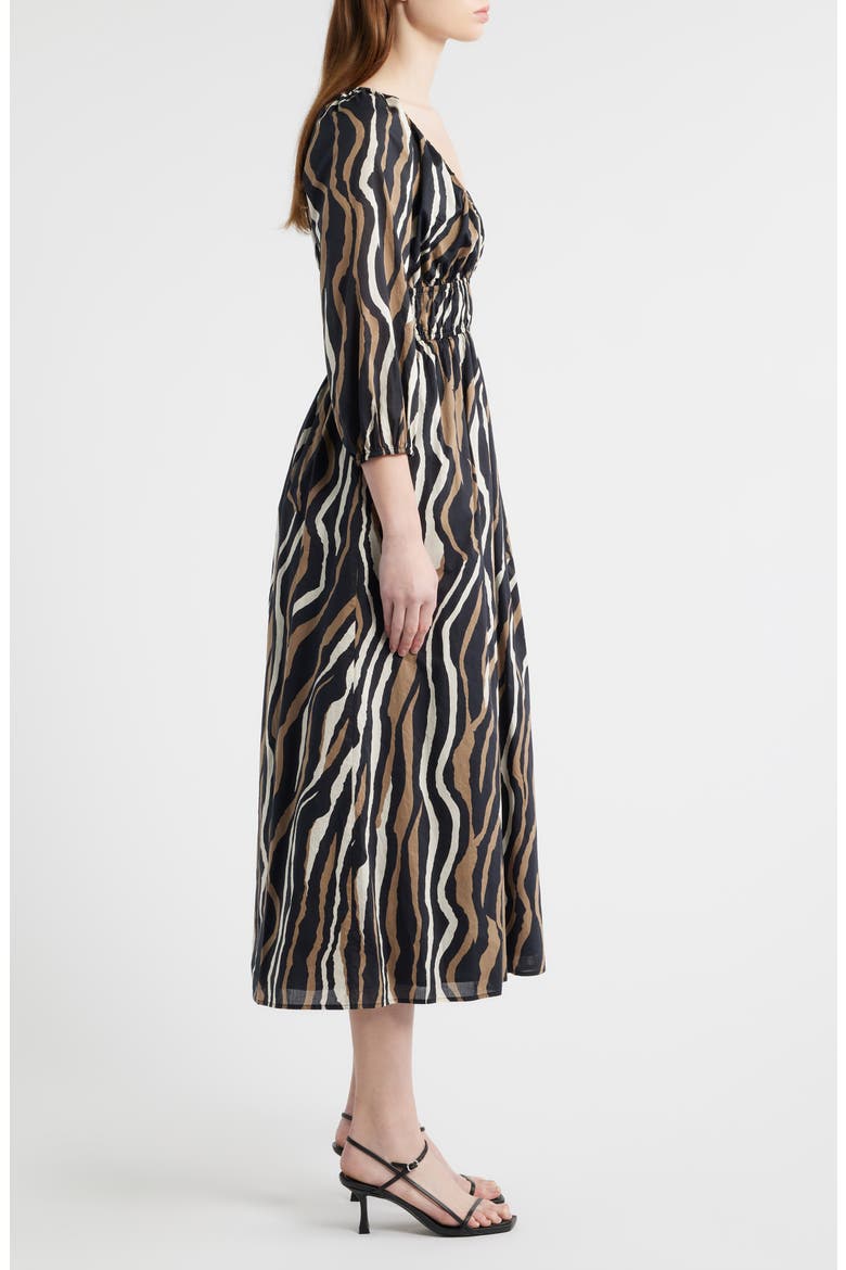 Paio Print Three-Quarter Sleeve Cotton Midi Dress, Alternate, color, CANYON STRIPE