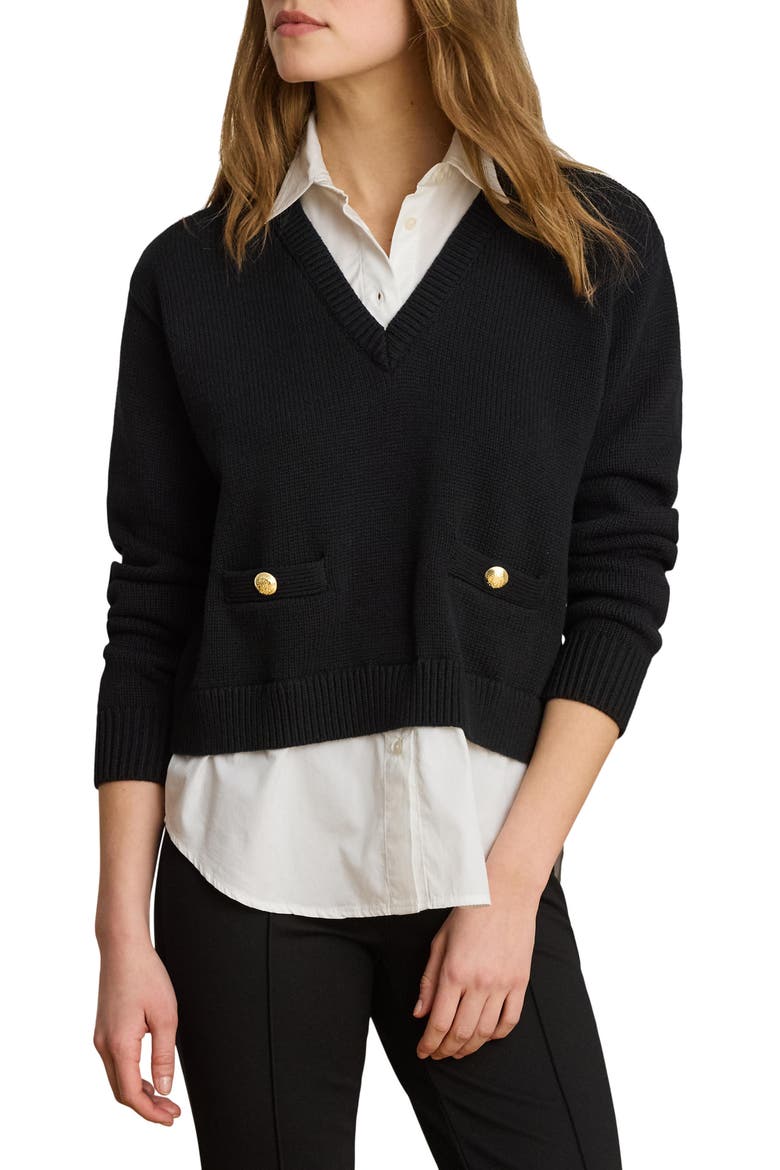 Layered Mixed Media Sweater, Main, color, BLACK/ WHITE