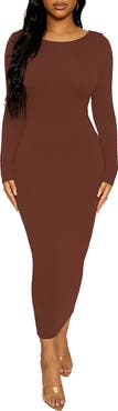 Naked Wardrobe Timeless Long Sleeve Body-Con Midi Dress