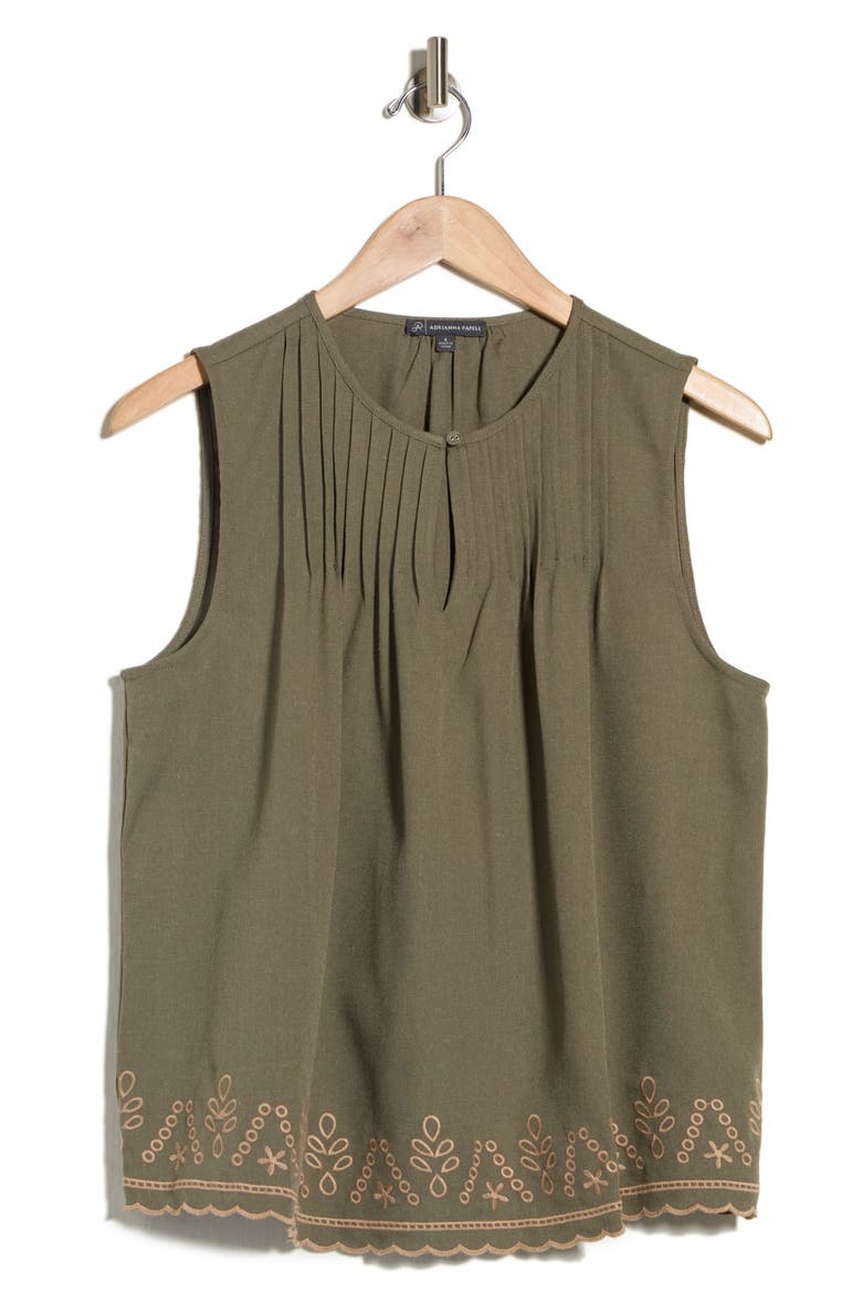 Embroidered Shell, Alternate, color, OLIVE TREE/ TAOS TAUPE