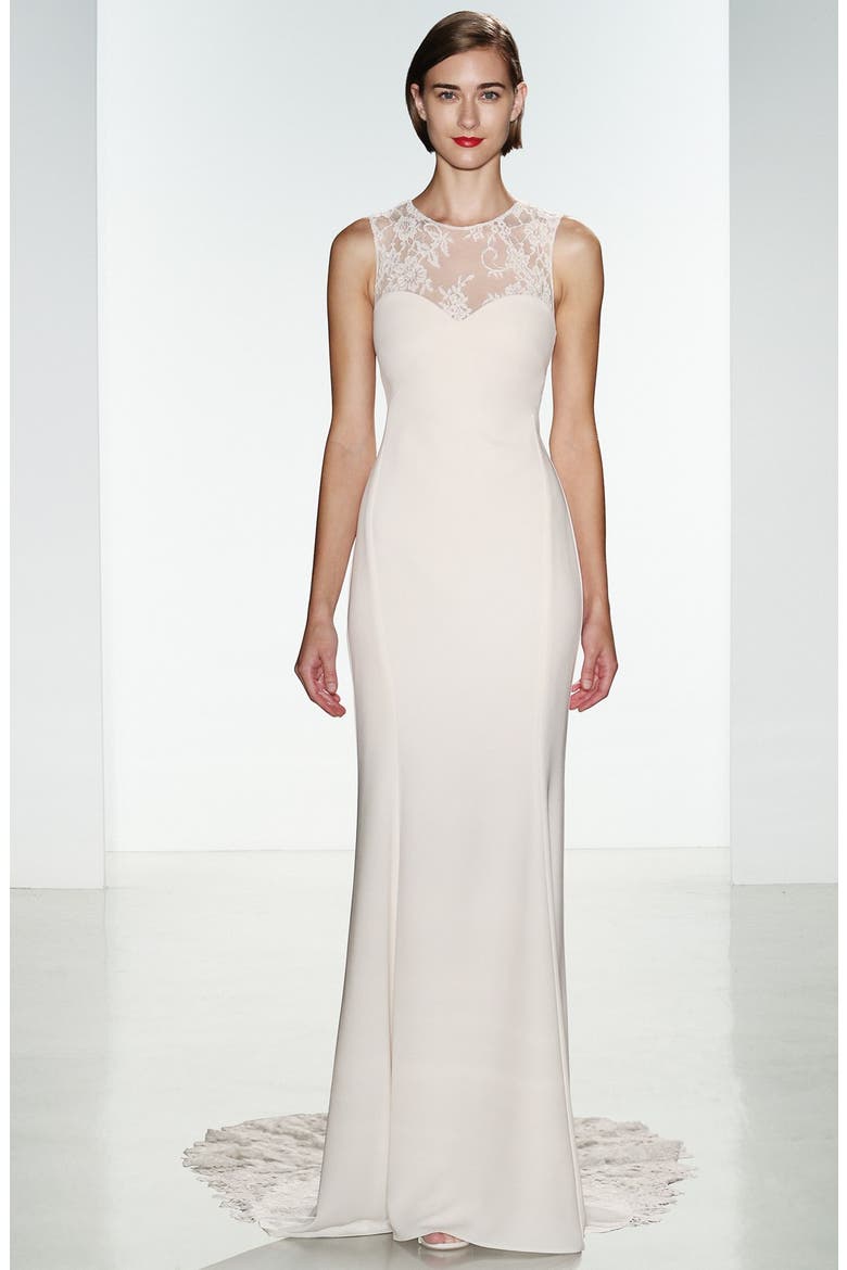 nouvelle AMSALE Myka Sleeveless Illusion Lace & Crepe Column Gown ...