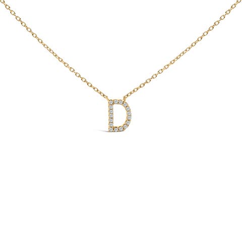 10K Yellow Gold Diamond Accent "A-Z" Block Initial Pendant Necklace