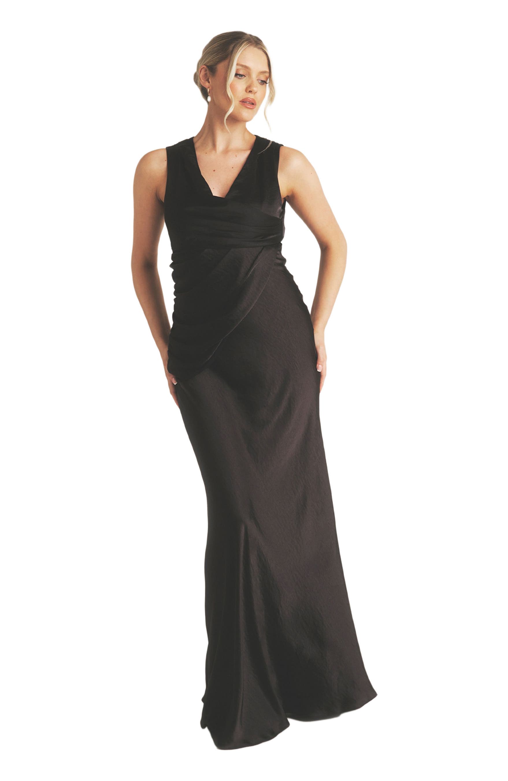 Plunge Drape Satin Bridesmaid Dress