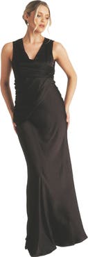 Six Stories Plunge Drape Satin Bridesmaid Dress