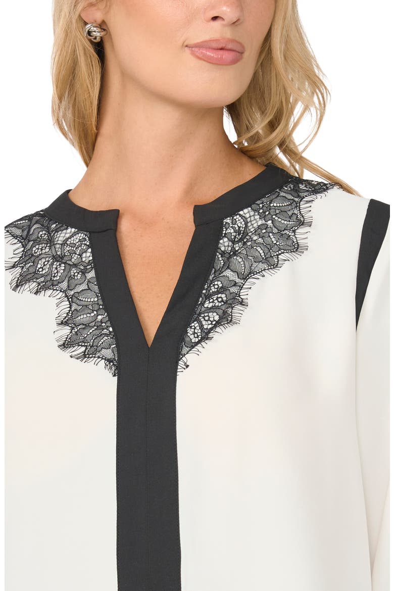 Lace Trim Split Neck Top, Alternate, color, NEW IVORY