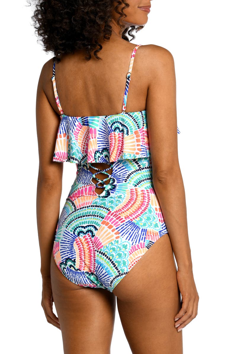 La Blanca Waves Ruffle Strapless One-Piece Swimsuit, Alternate, color,