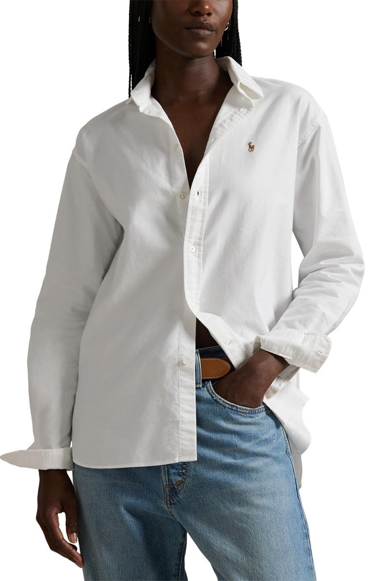 Polo Ralph Lauren The Iconic Relaxed Fit Oxford Button-Up Shirt, Main, color, Bsr White