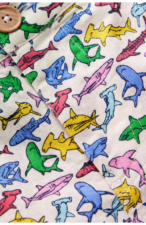 MINI BODEN MINI BODEN KIDS' SHARK PRINT FLAT FRONT LINEN & COTTON CHINO SHORTS 