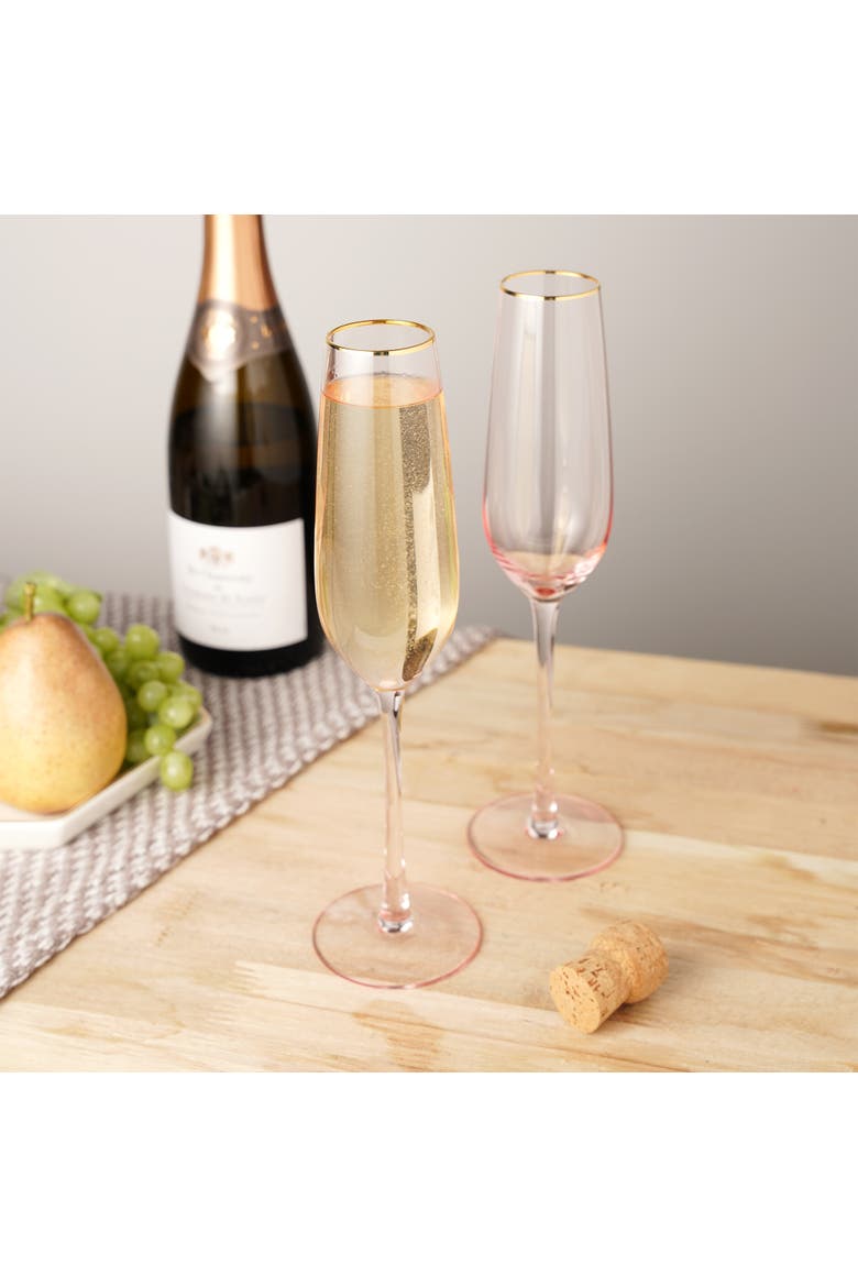 Rose Crystal Champagne Flutes Set of 2, Alternate, color, Pink