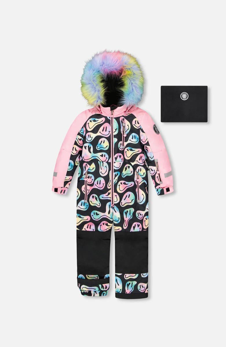 Deux par Deux One-Piece Play Snowsuit, Main, color, Smiley Face Girl