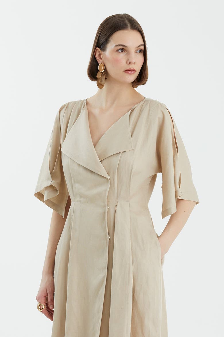 Beige Wrap Pleated Dress, Alternate, color, Beige