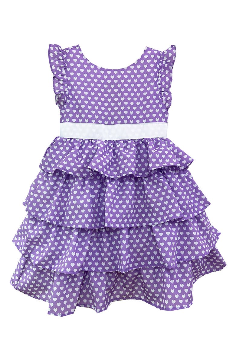 JOE-ELLA Kids' Ruffle Tiered Polka Dot Dress, Main, color, Light/ Pastel Purple