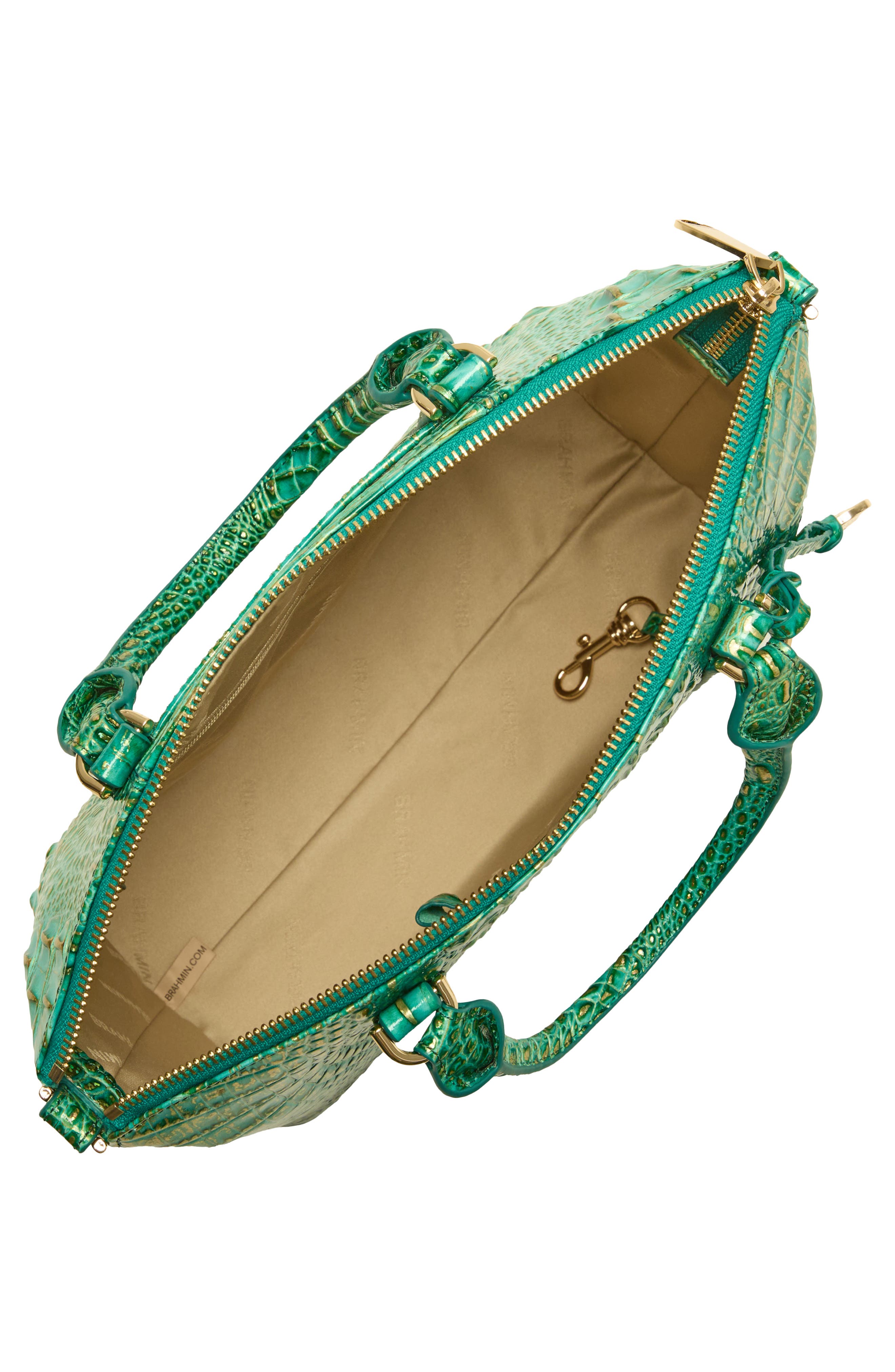 Large Duxbury Croc Embossed Leather Satchel, Alternate, color, JUNGLE JEWEL