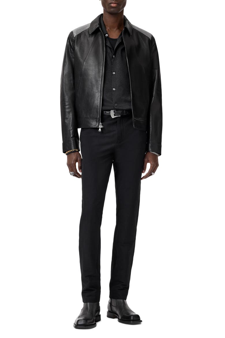 Hurst Mesh Detail Leather Jacket, Alternate, color, BLACK