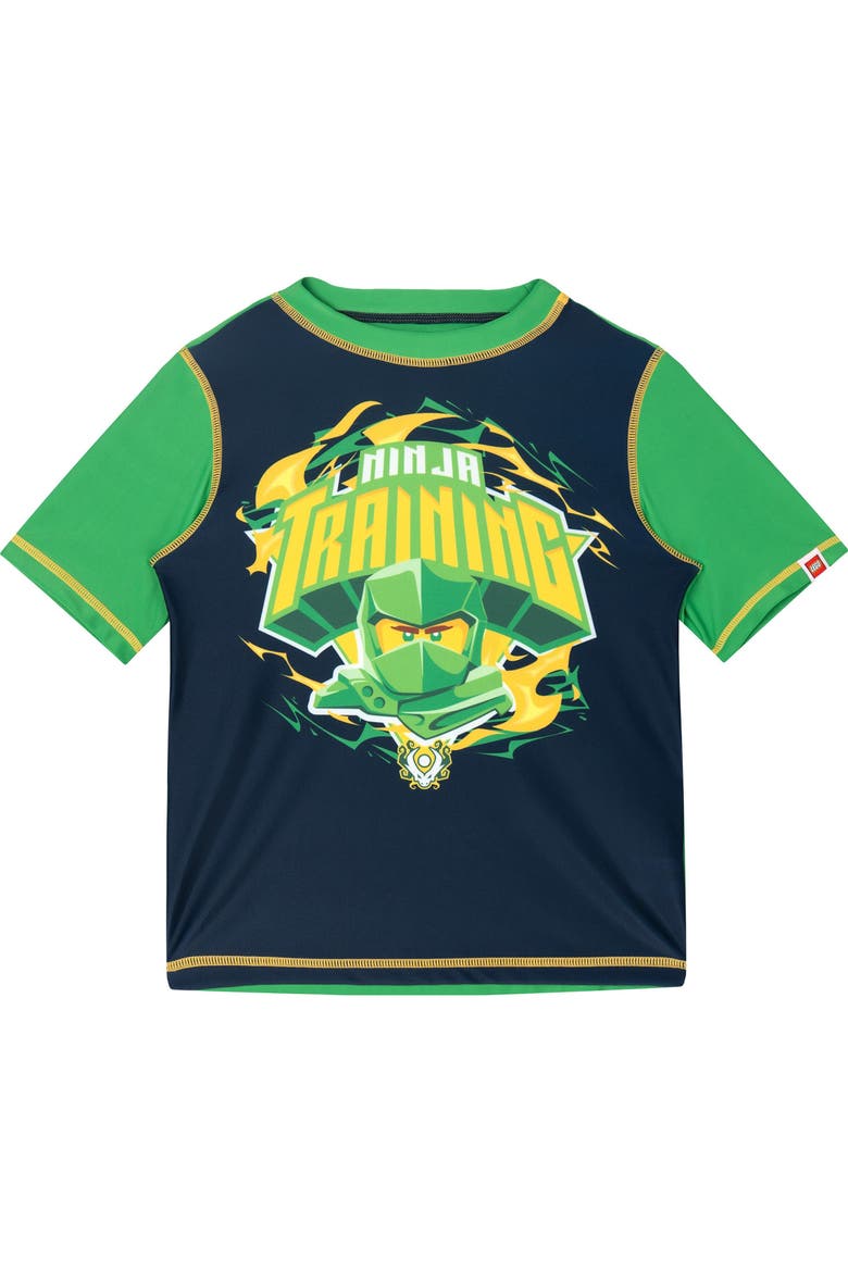 2-Piece Swimwear Rash Guard and Swim Trunks Set, Alternate, color, Ninjago Navy Green