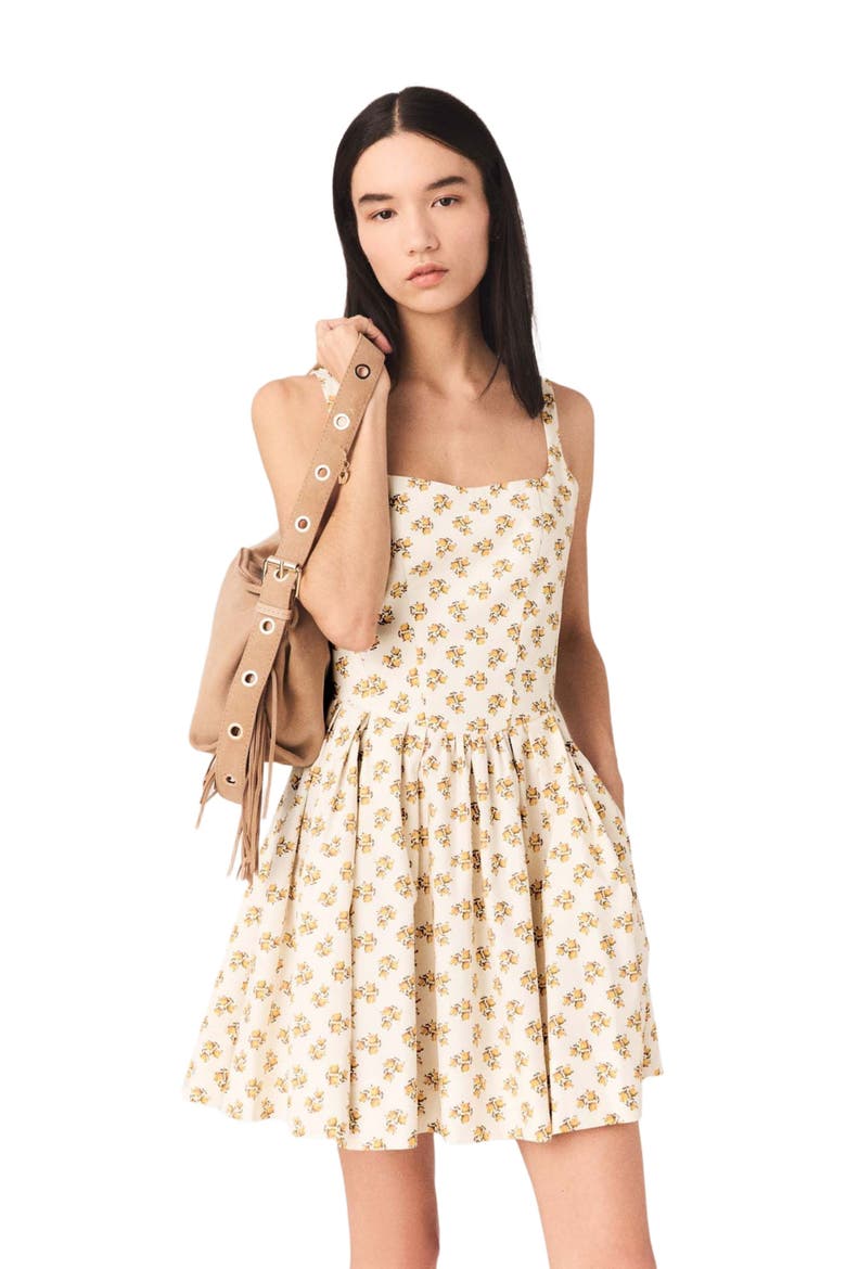 Short flared patterned dress, Main, color, Yellow small flowers print