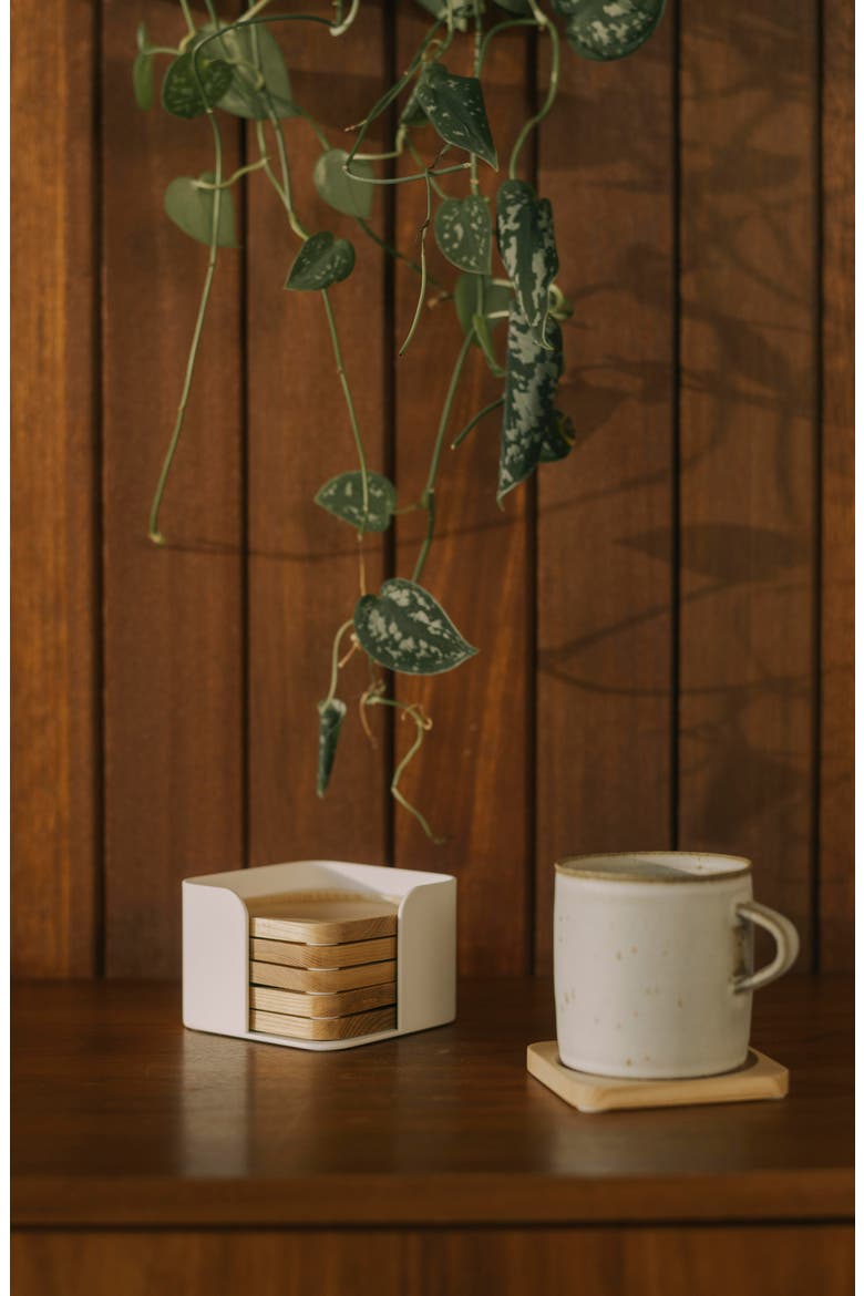 Contour Set of 6 Wood Coasters, Alternate, color, WHITE