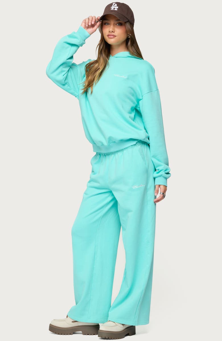 EDIKTED Only Logo Wide Leg Sweatpants, Alternate, color, Aqua