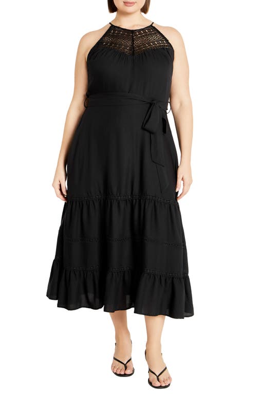 City Chic Alessia Open Stitch Sleeveless Midi Dress In Black