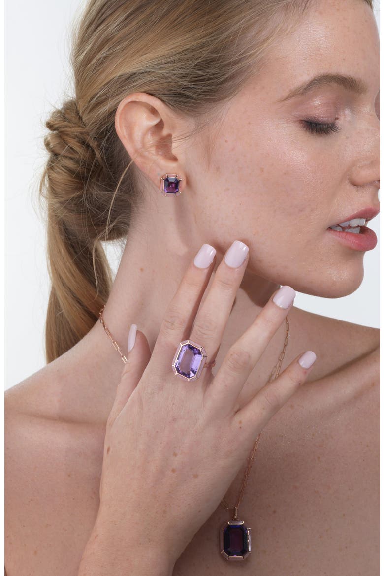 Mélange Emerald-Cut Stud Earrings, Alternate, color, PURPLE