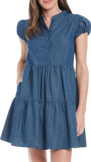 London Times Bubble Sleeve A-Line Minidress