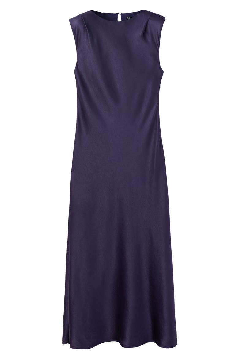 Shoulder Pad Sleeveless Satin Midi Dress, Main, color, NIGHT BLUE